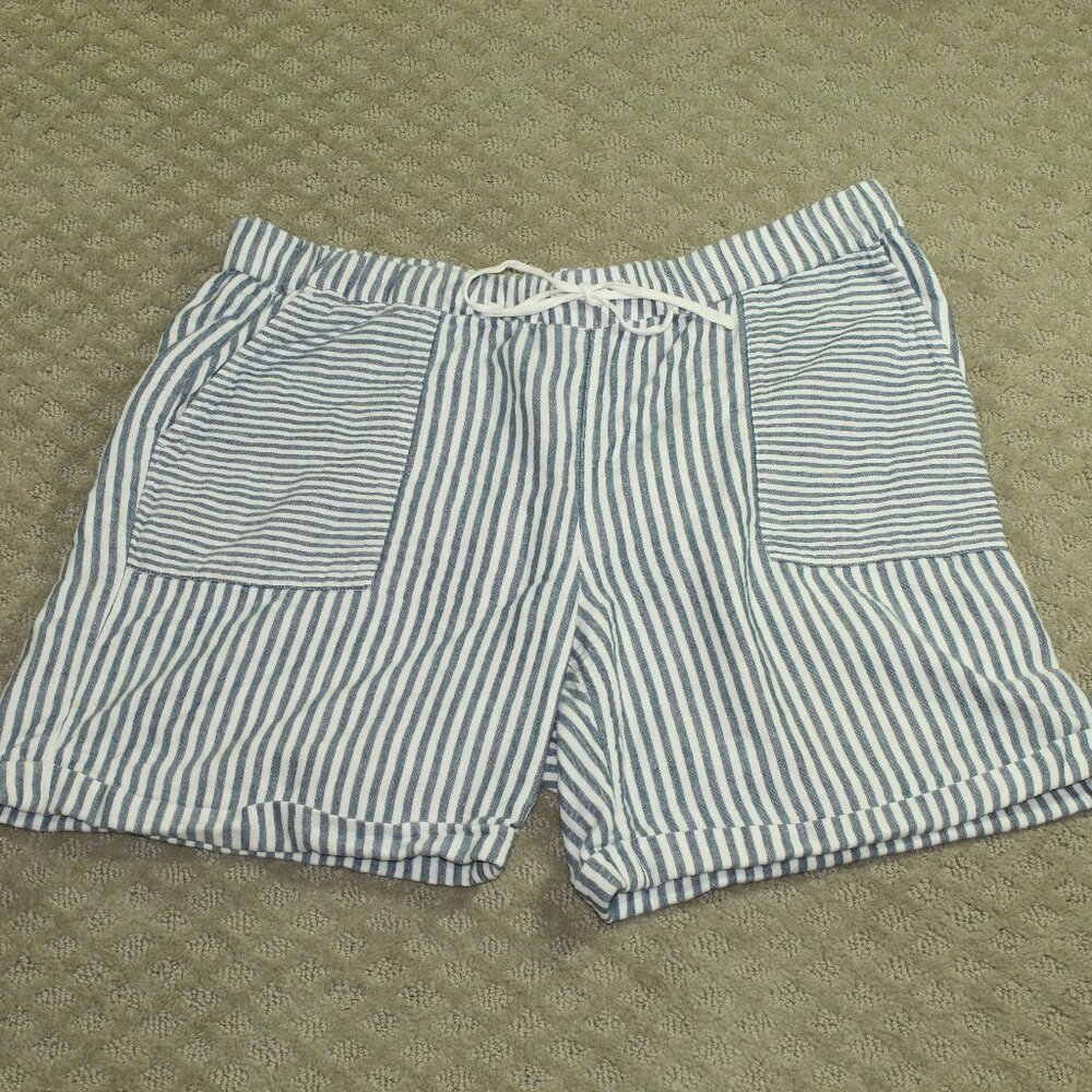 J. Jill Blue and White Striped Cotton-Blend Drawstring Shorts